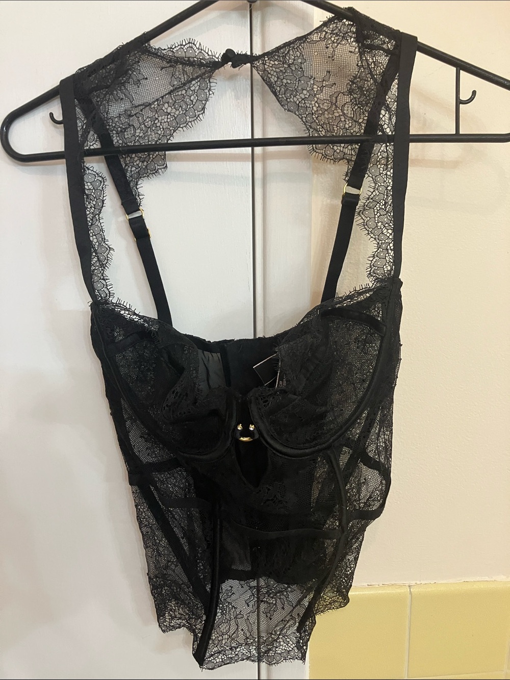 VICTORIAS SECRET Boned Black Lace Corset Size:34DD